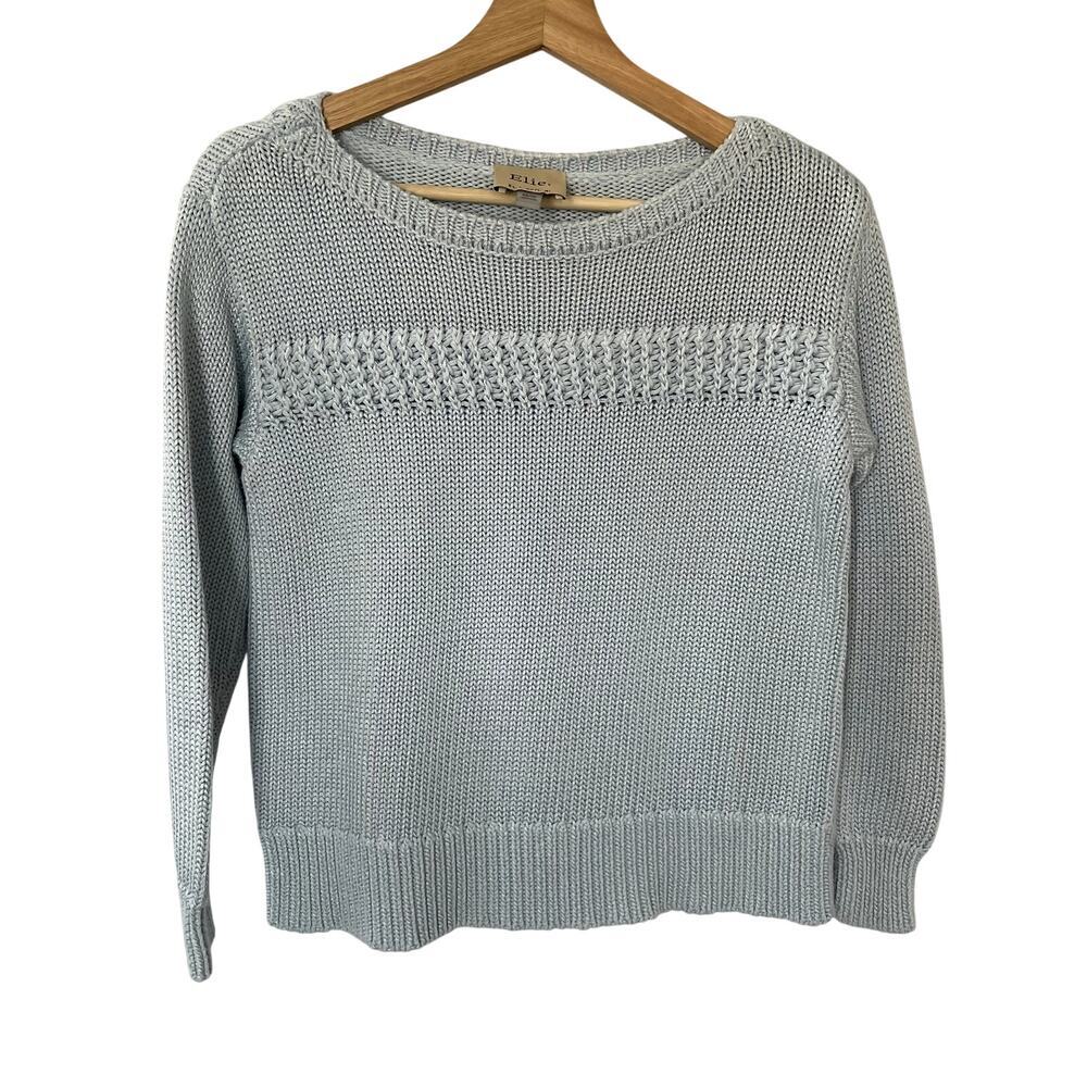 Elie Tahari baby blue boat neck chunky knit sweater women's size XS cotton rayon